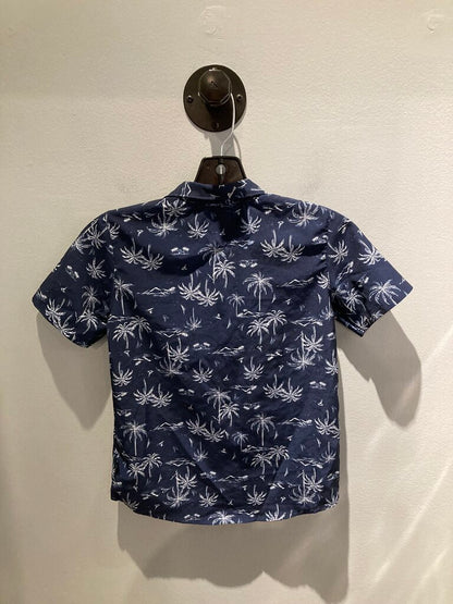 Eddie Bauer SS Button Up, Navy Palms, Kids 8