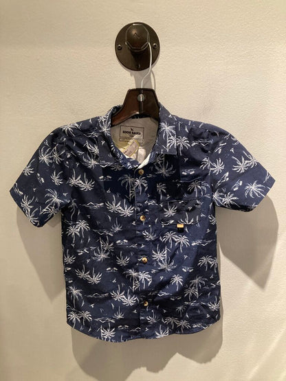 Eddie Bauer SS Button Up, Navy Palms, Kids 8