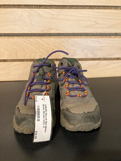 (WEAR) Merrell Mid Hiking Boots, Brown, Kid's 11