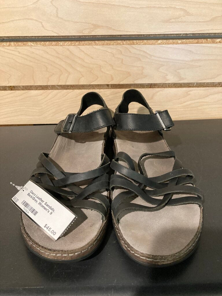 Chaco Leather Sandals, Black/Grey, Women's 9