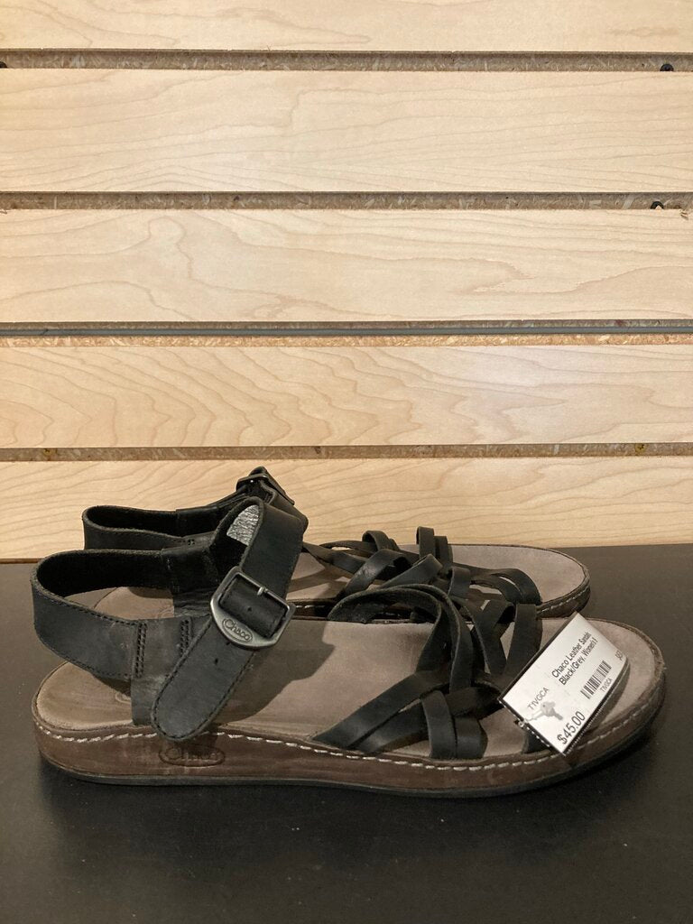 Chaco Leather Sandals, Black/Grey, Women's 9