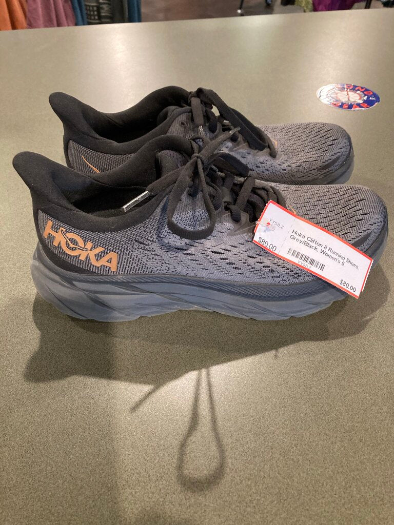 Hoka Clifton 8 Running Shoes, Grey/Black, Women's 5