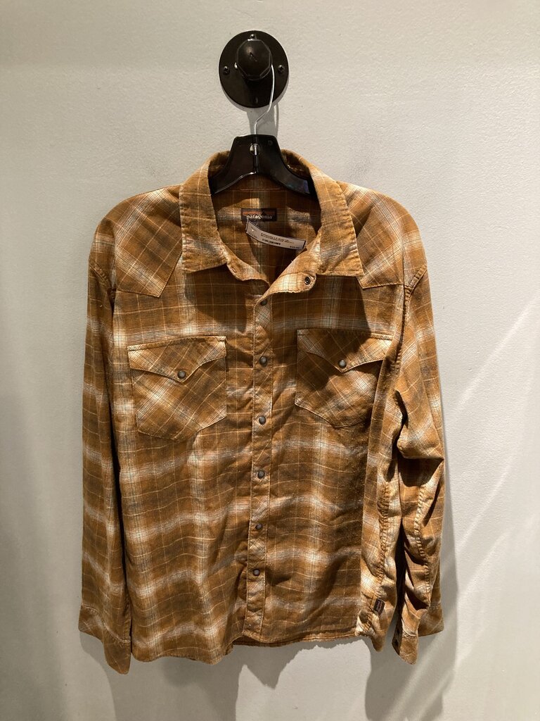 Patagonia LS Snap Up, Brown/White/Teal. Men's L