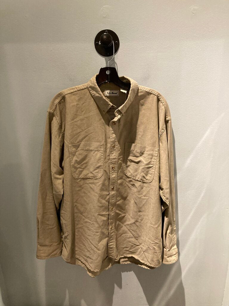 LL Bean LS Button Up, Tan, Men's L