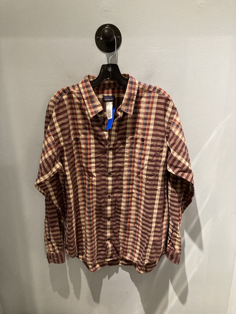 Patagonia LS Button Up, Maroon/Tan, Men's L