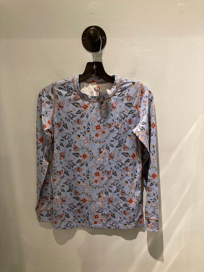 Kari Traa LS Crew, Lite Blue Floral, Women's M