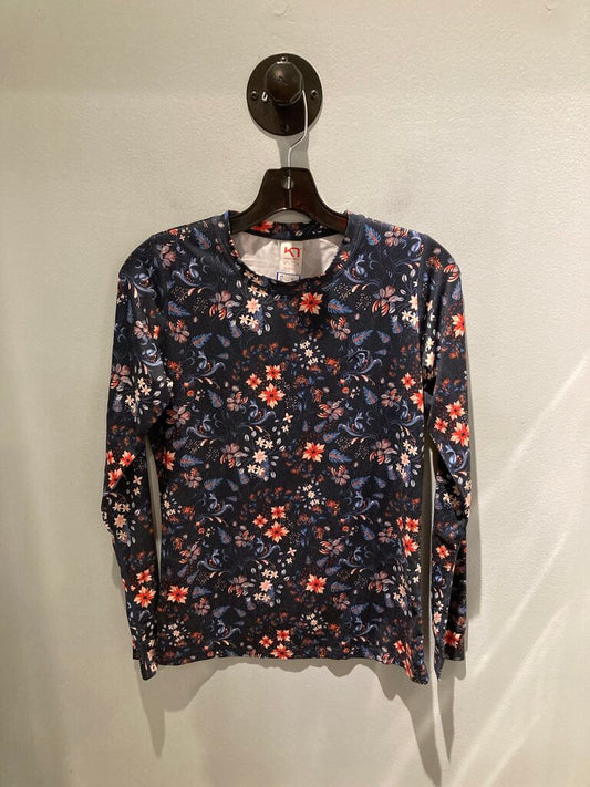 Kari Traa LS Crew, Dark Blue Floral, Women's M