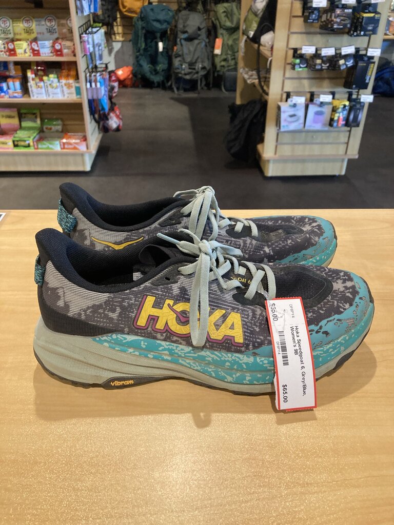 Hoka Speedgoat 6, Grey/Blue, Women's 9B
