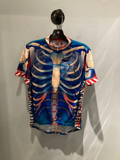 Primal Full Zip SS Bike Jersey, Blue Bones, Men's M