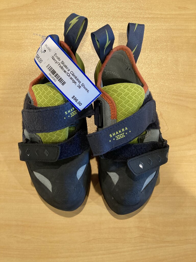 Evolv Shakra Climbing Shoes, Navy/Yellow/Orange, 36