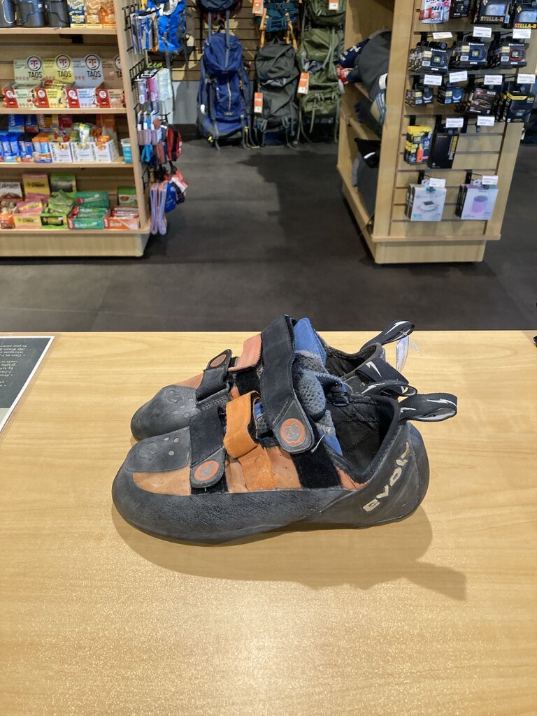 Evolv Climbing Shoes, Orange/Blue/Black, 40