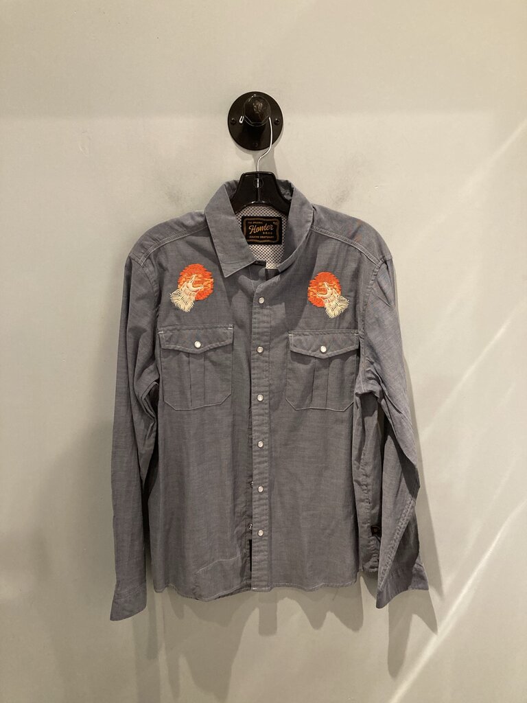 Howler Bros LS Snap Shirt, Blue/Orange, Men's M