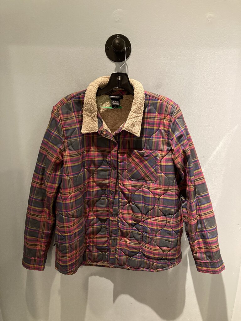 Burton Lined Snap Up Jacket, Gray/Pink Plaid, Women's L