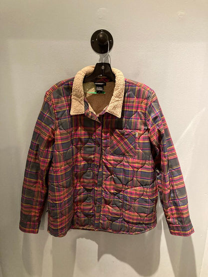 Burton Lined Snap Up Jacket, Gray/Pink Plaid, Women's L