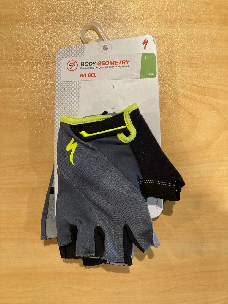 (NWT) Specialized BG Gel Gloves, Grey/Yellow, L