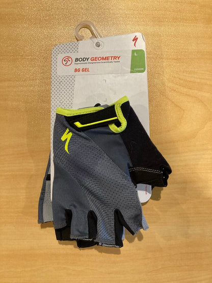 (NWT) Specialized BG Gel Gloves, Grey/Yellow, L