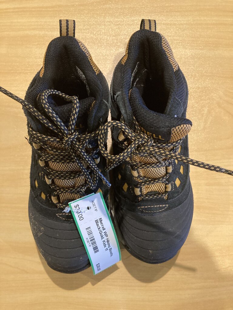 Merrell WP Hiking Boots, Black/Gold, Kids 11