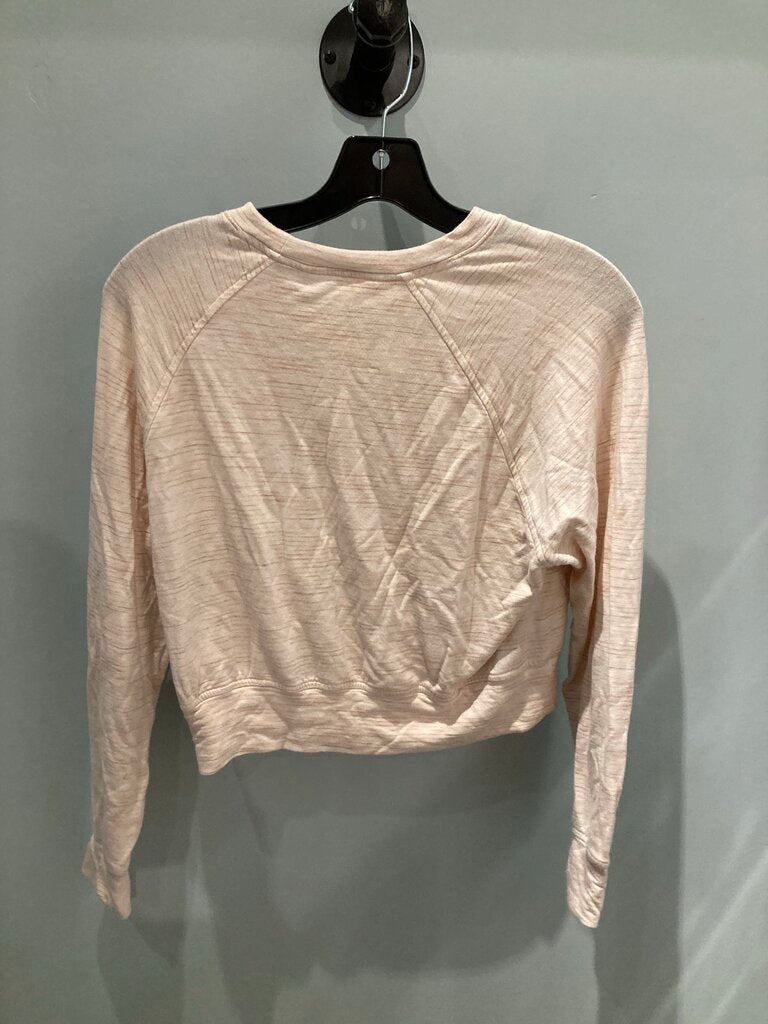 Athleta Girl LS Crop Pullover, Pink Stripes, Kids L (12)