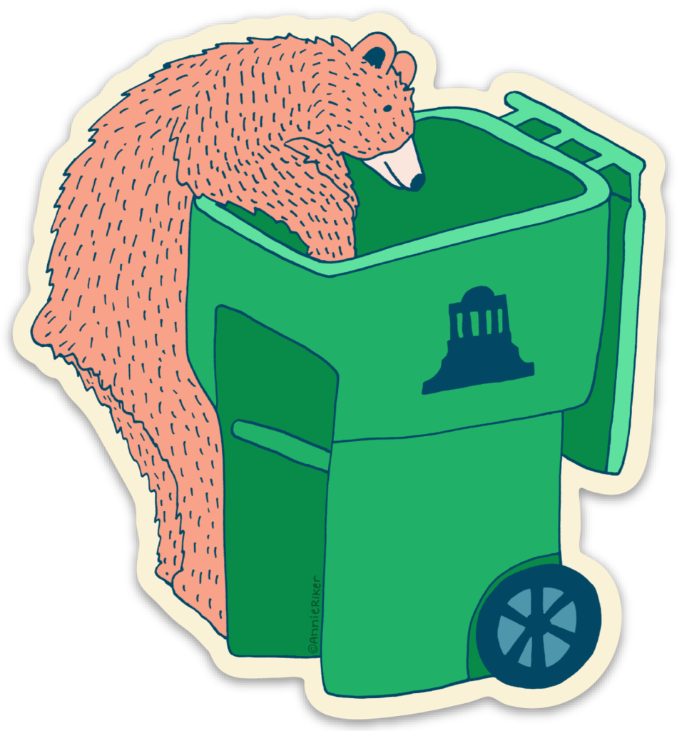 Annie Riker Bear Asheville Trash Can Sticker