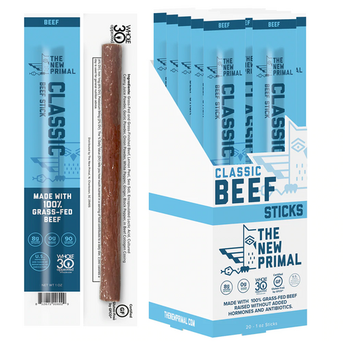 The New Primal Classic Beef Sticks, 1oz, 100% Grass-Fed Beef