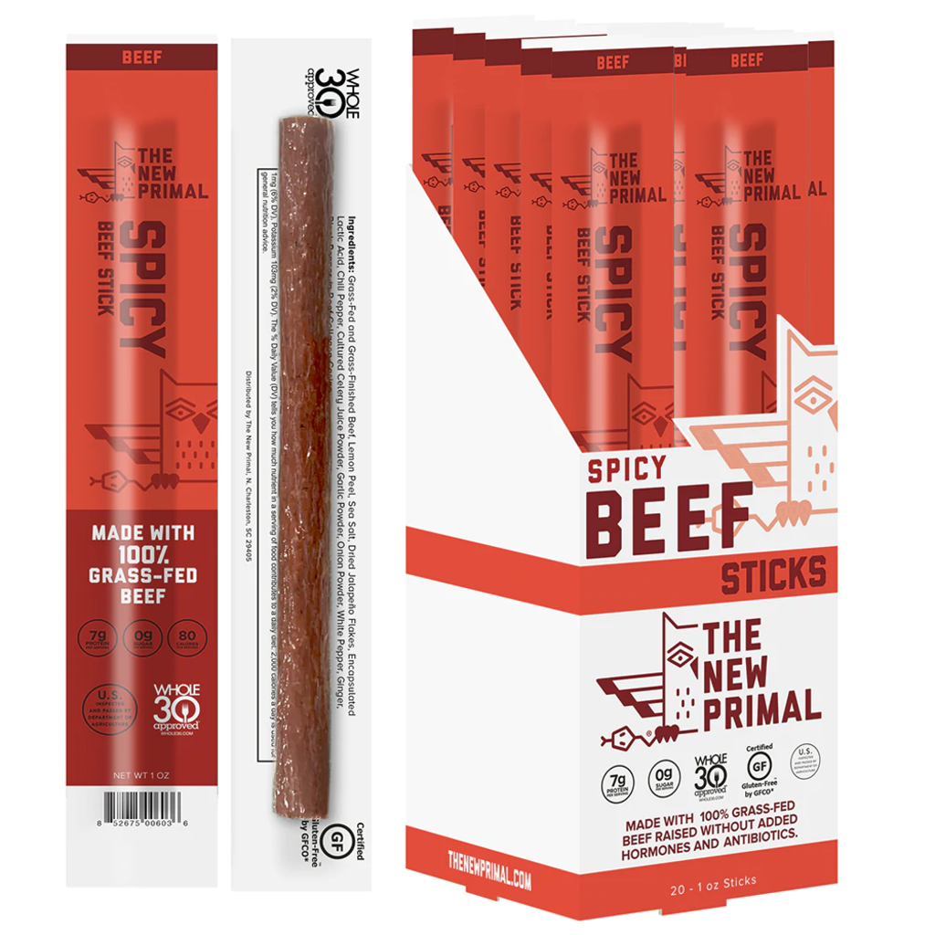 The New Primal Spicy Beef Sticks, 1oz, 100% Grass-Fed Beef