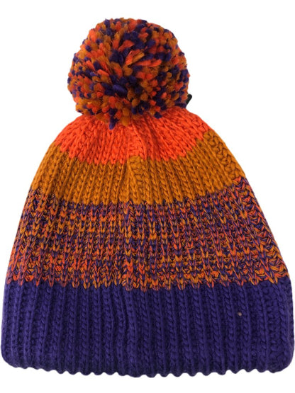 Buff Knitted & Fleece Pom Pom Beanie, Sibyilla, Purple