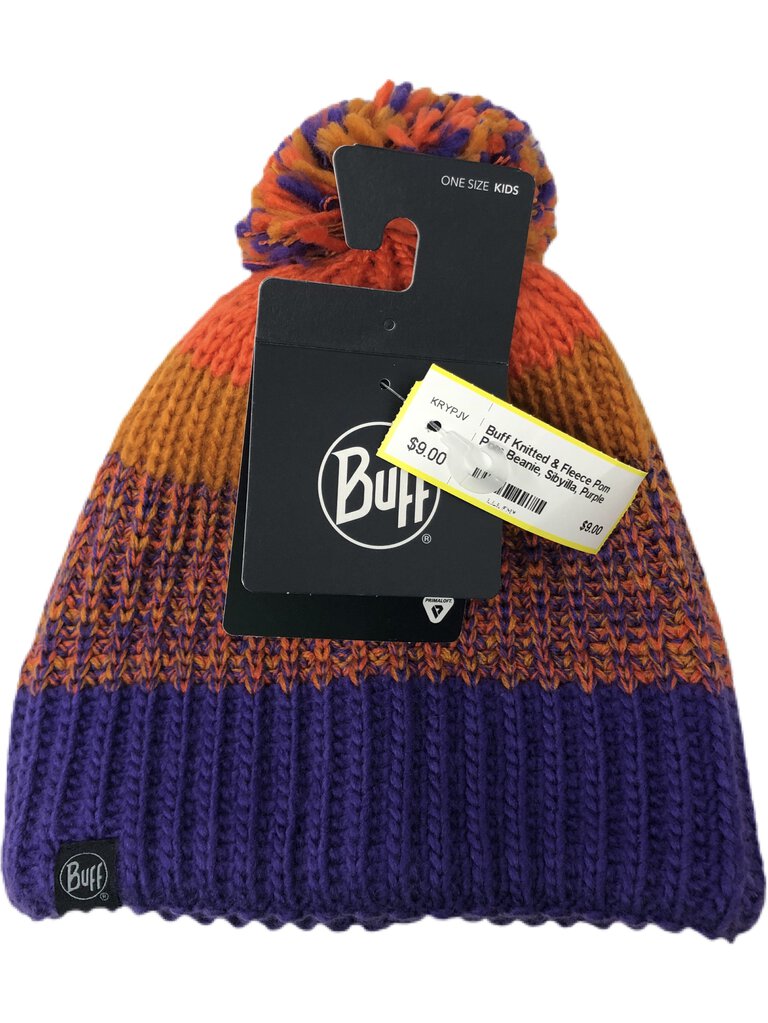 Buff Knitted & Fleece Pom Pom Beanie, Sibyilla, Purple