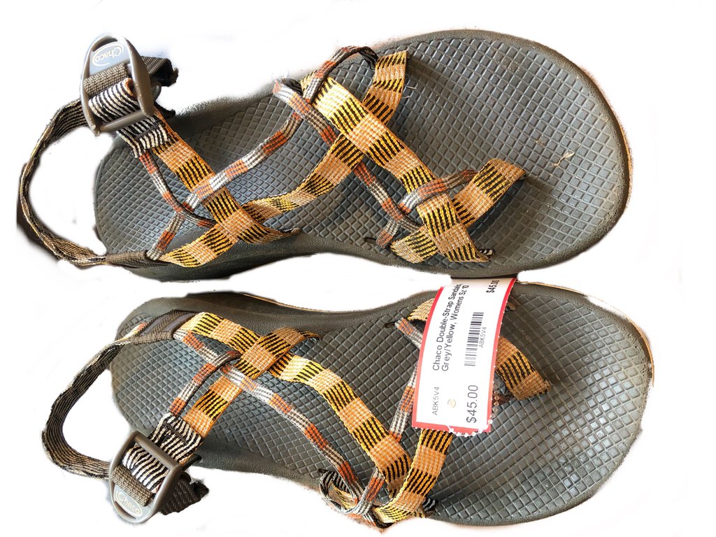 Chaco Double-Strap Sandals, Grey/Yellow, Womens Sz 10